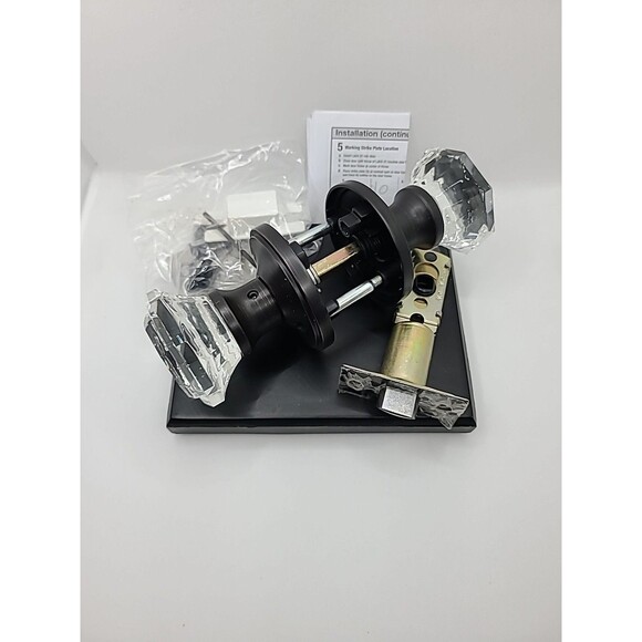 Elegant Oil Bronze Black Diamond Glass Door Knob Set with Plate - Picture 2 of 7